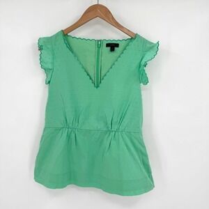 J. Crew Green Swiss Dot Cap Sleeve Peplum Blouse Top Women's Sz 8